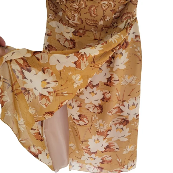 Anna Sui Strapless Silk Georgette Dress Brown Floral Ruched Wrap-Effect … - Picture 9 of 17